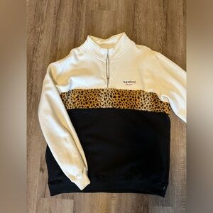 Supreme Leopard Panel Half Zip Sweatshirt Mens XL